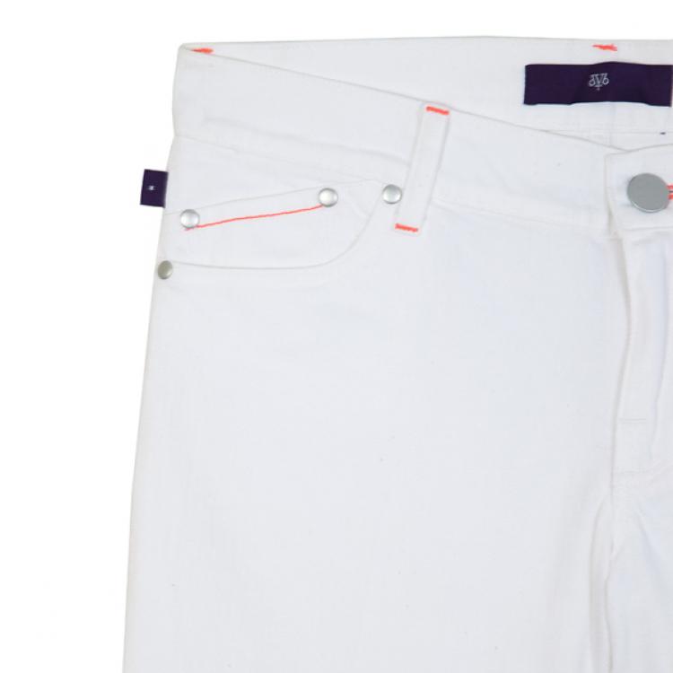 Pre Owned Victoria Beckham Orange Stitch White Jeans M