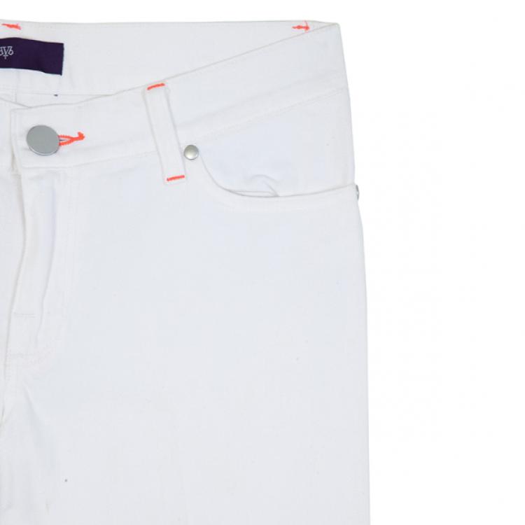 Pre Owned Victoria Beckham Orange Stitch White Jeans M