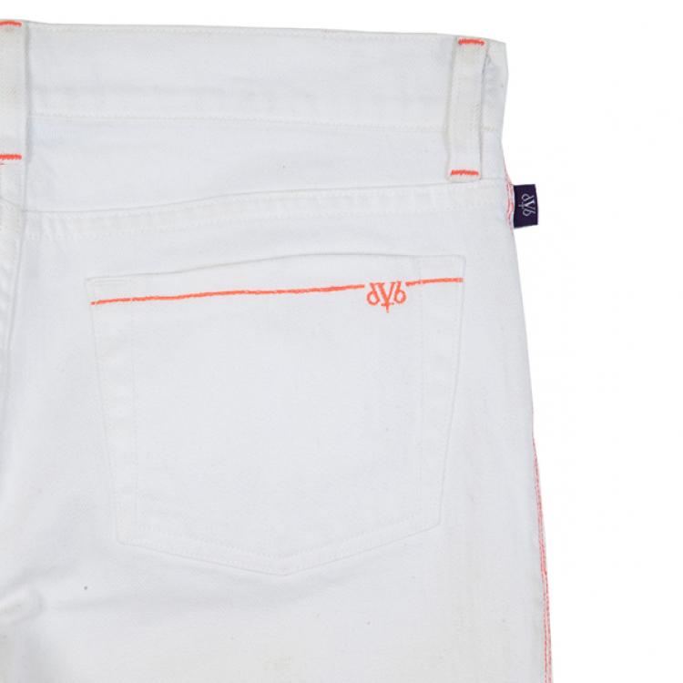 Pre Owned Victoria Beckham Orange Stitch White Jeans M