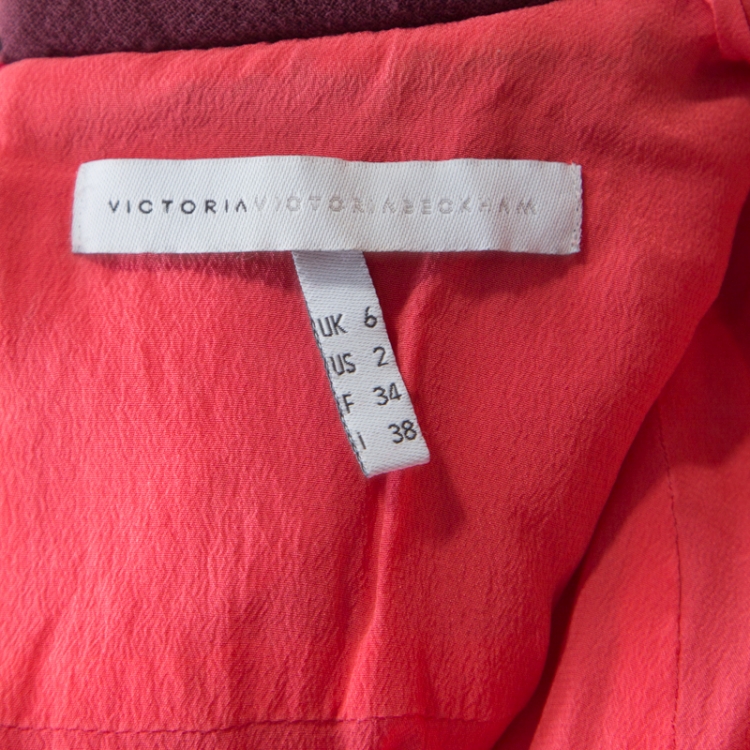 Pre Owned Victoria Victoria Beckham Coral Red Crepe Wool Contrast Neck Sheath Dress S