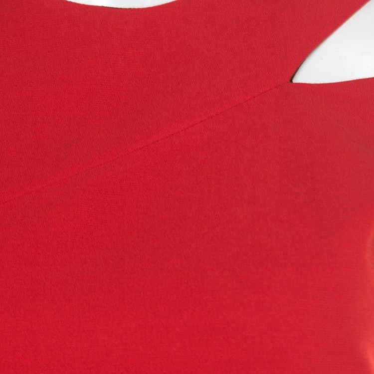 Pre Owned Victoria Beckham Red Wool and Silk Cutout Shoulder Detail Sleeveless Dress M