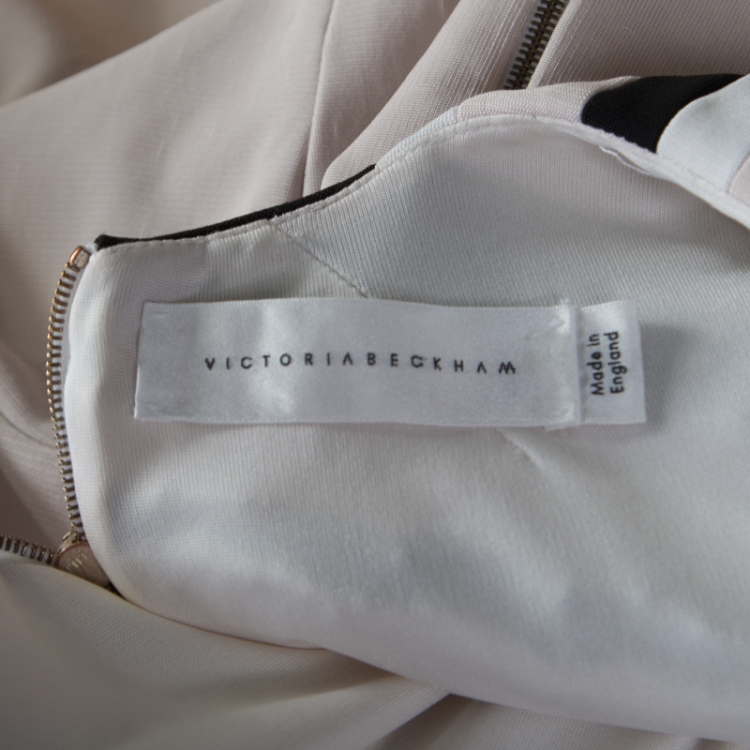 Pre Owned Victoria Beckham Blush Pink Striped Shoulder V-Neck Sleeveless Pencil Dress M
