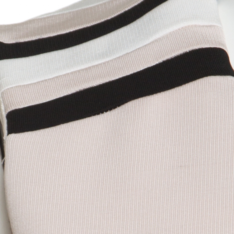 Pre Owned Victoria Beckham Blush Pink Striped Shoulder V-Neck Sleeveless Pencil Dress M