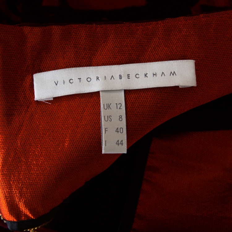 Pre Owned Victoria Beckham Orange and Burgundy Velvet Burnout Mini Skirt M