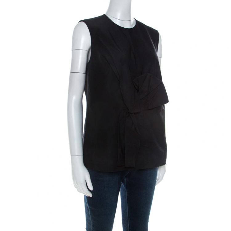 Pre Owned Victoria Beckham Black Cotton Blend Bow Detail Sleeveless Top M 