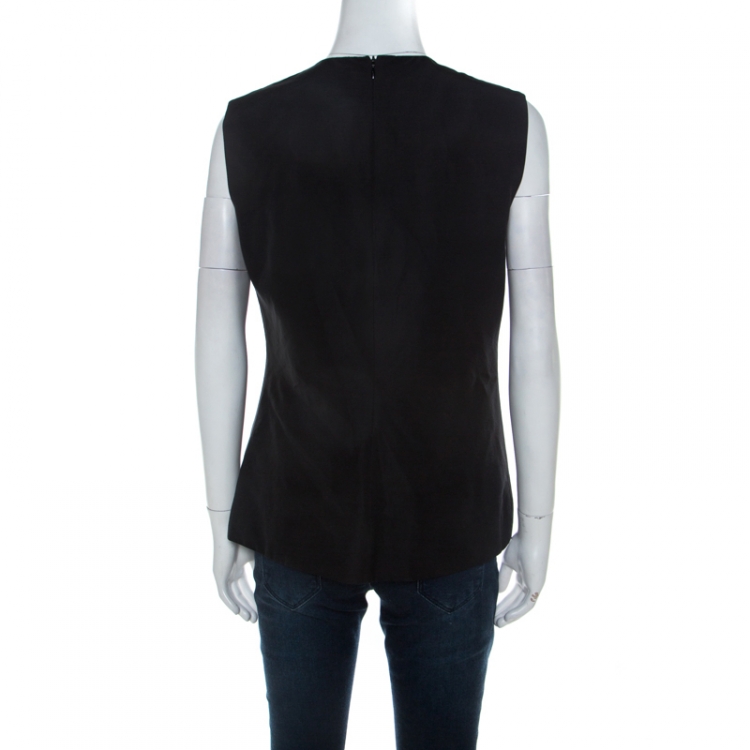 Pre Owned Victoria Beckham Black Cotton Blend Bow Detail Sleeveless Top M 