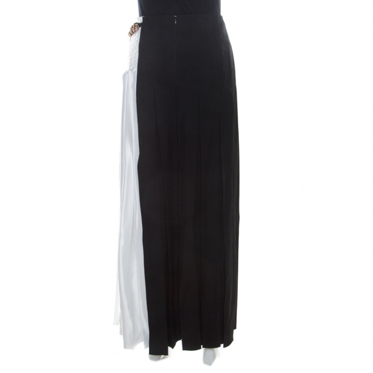 Pre Owned Victoria Beckham Bicolor Pleated Satin Chain Detail Gazar Maxi Skirt M