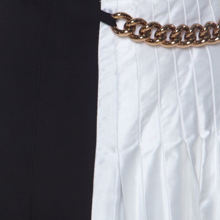 Pre Owned Victoria Beckham Bicolor Pleated Satin Chain Detail Gazar Maxi Skirt M