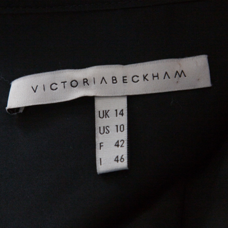 Pre Owned Victoria Beckham Black Crepe Knit Epaulette Detail Belted Shirt Dress L