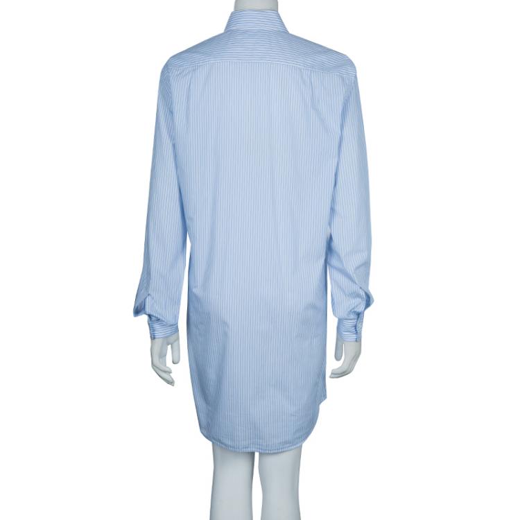 Pre Owned Victoria Beckham Blue Striped Long Sleeve Buttondown Shirt Dress S