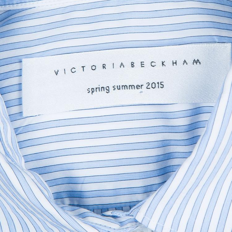 Pre Owned Victoria Beckham Blue Striped Long Sleeve Buttondown Shirt Dress S