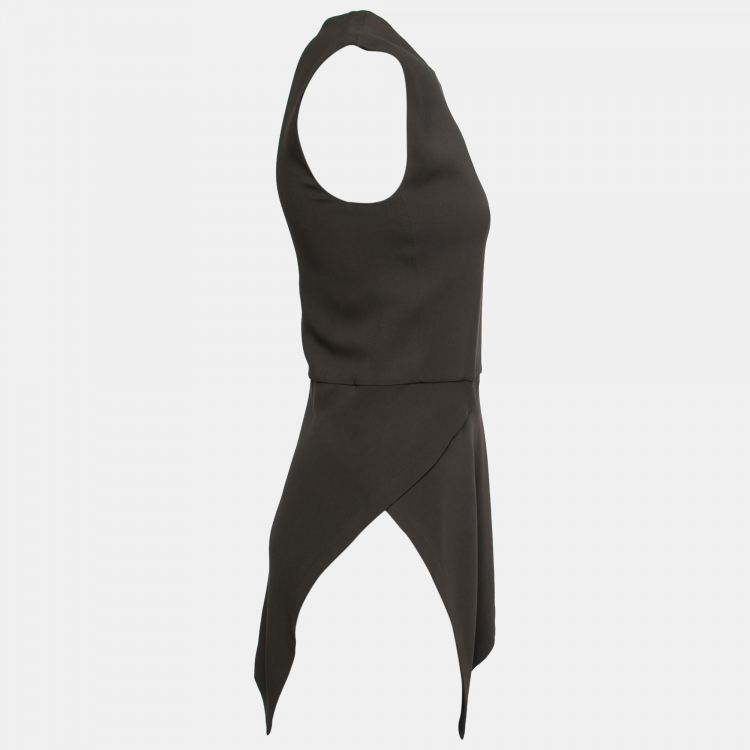 Pre Owned Victoria Beckham Dark Green Crepe Asymmetric Peplum Top S 