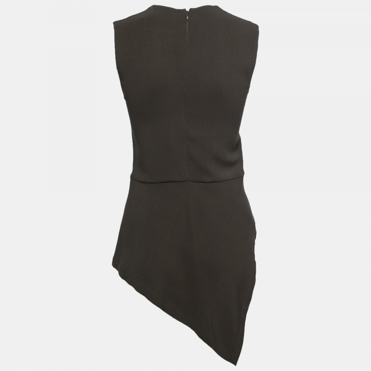 Pre Owned Victoria Beckham Dark Green Crepe Asymmetric Peplum Top S 