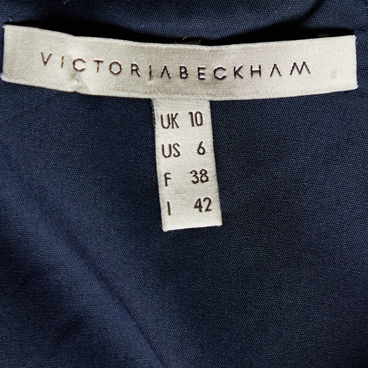 مملوكة مسبقًا Victoria Beckham Navy Blue Stretch Crepe V Neck Pencil Dress M
