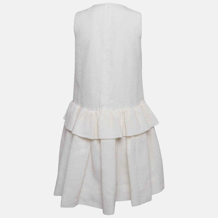 Pre Owned Victoria Beckham White Textured Cotton Blend Sleeveless Ruffled Mini Dress M