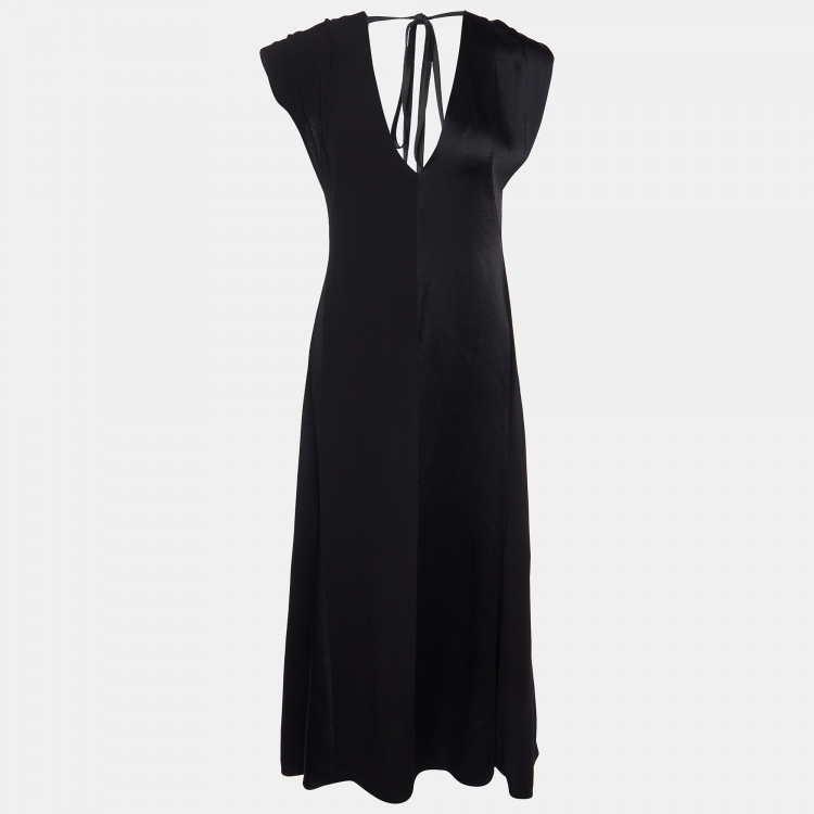 Pre Owned Victoria Beckham Black Crepe Plunge V-Neck Midi Dress M