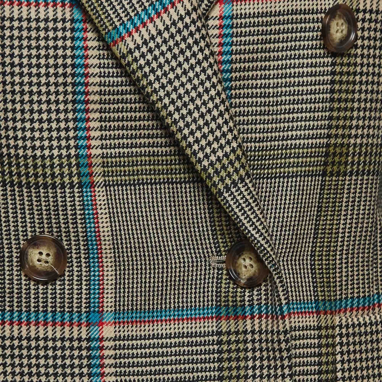 Pre Owned Victoria Beckham Beige Checked Wool Double-Breasted Blazer S