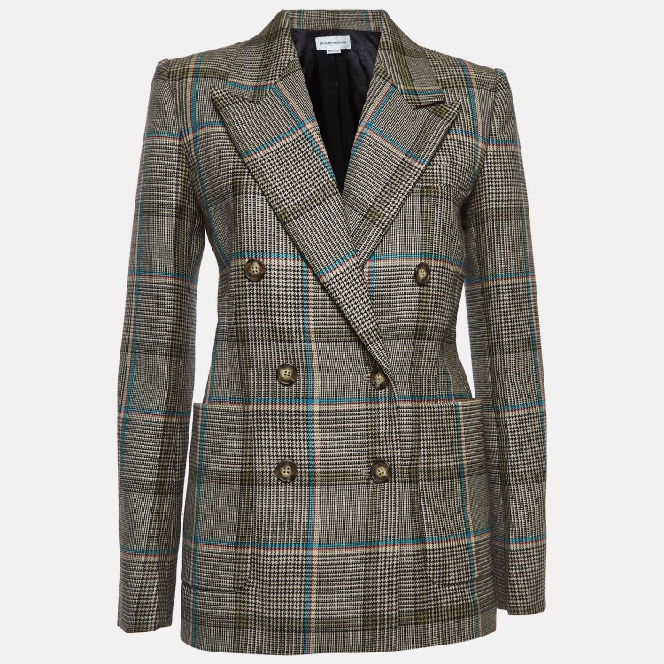 Pre Owned Victoria Beckham Beige Checked Wool Double-Breasted Blazer S