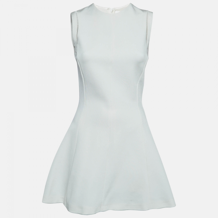 Pre Owned Victoria Beckham White Stretch Knit Flared Mini Dress M