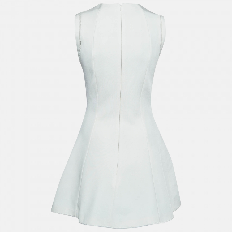 Pre Owned Victoria Beckham White Stretch Knit Flared Mini Dress M