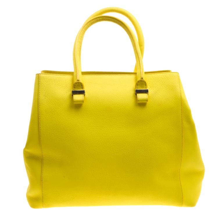 Pre Owned Victoria Beckham Yellow Leather Quincy Tote