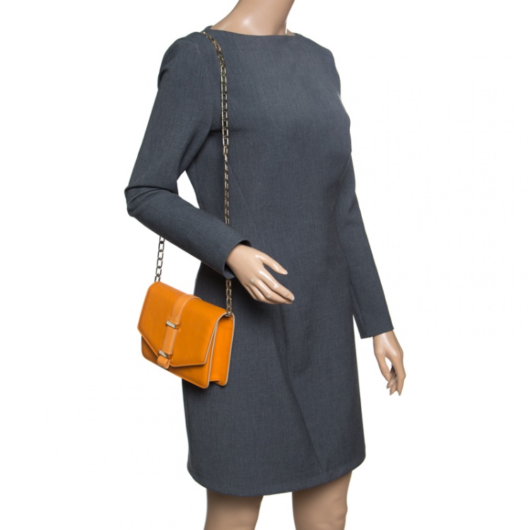 Pre Owned Victoria Beckham Orange Leather Mini Chain Shoulder Bag