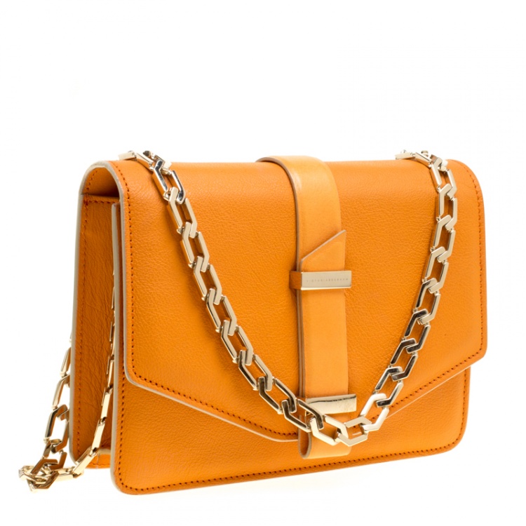 Pre Owned Victoria Beckham Orange Leather Mini Chain Shoulder Bag