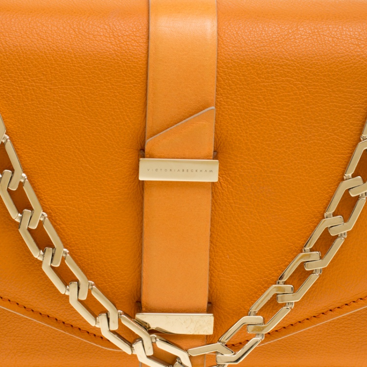 Pre Owned Victoria Beckham Orange Leather Mini Chain Shoulder Bag