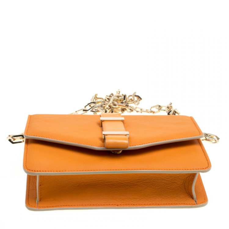 Pre Owned Victoria Beckham Orange Leather Mini Chain Shoulder Bag