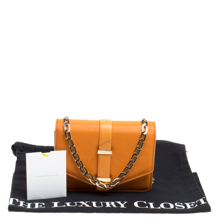 Pre Owned Victoria Beckham Orange Leather Mini Chain Shoulder Bag