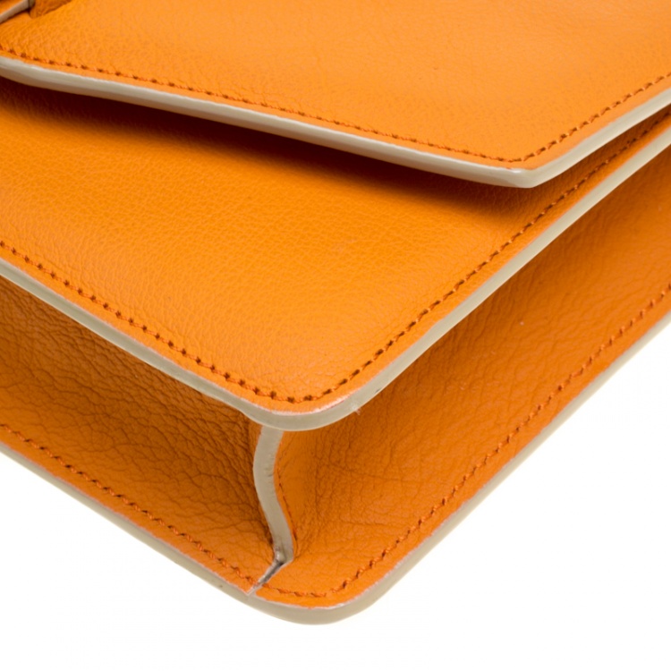 Pre Owned Victoria Beckham Orange Leather Mini Chain Shoulder Bag