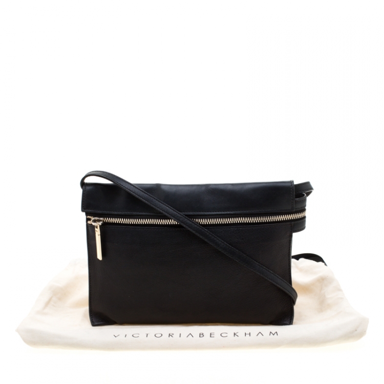 Pre Owned Victoria Beckham Black Leather Front Zip Crossbody Bag