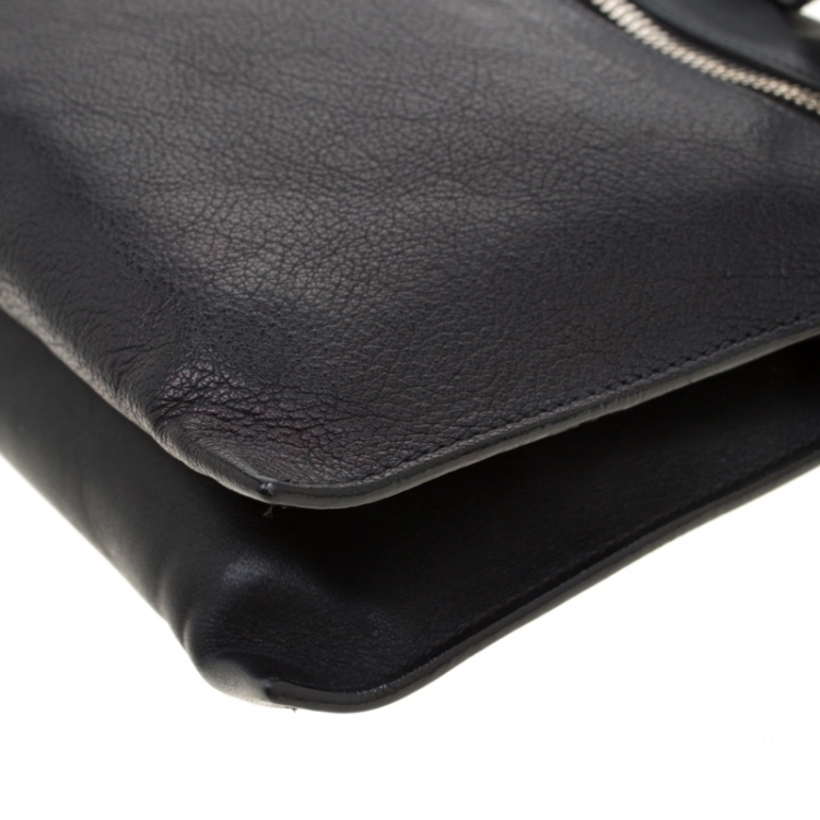 Pre Owned Victoria Beckham Black Leather Front Zip Crossbody Bag