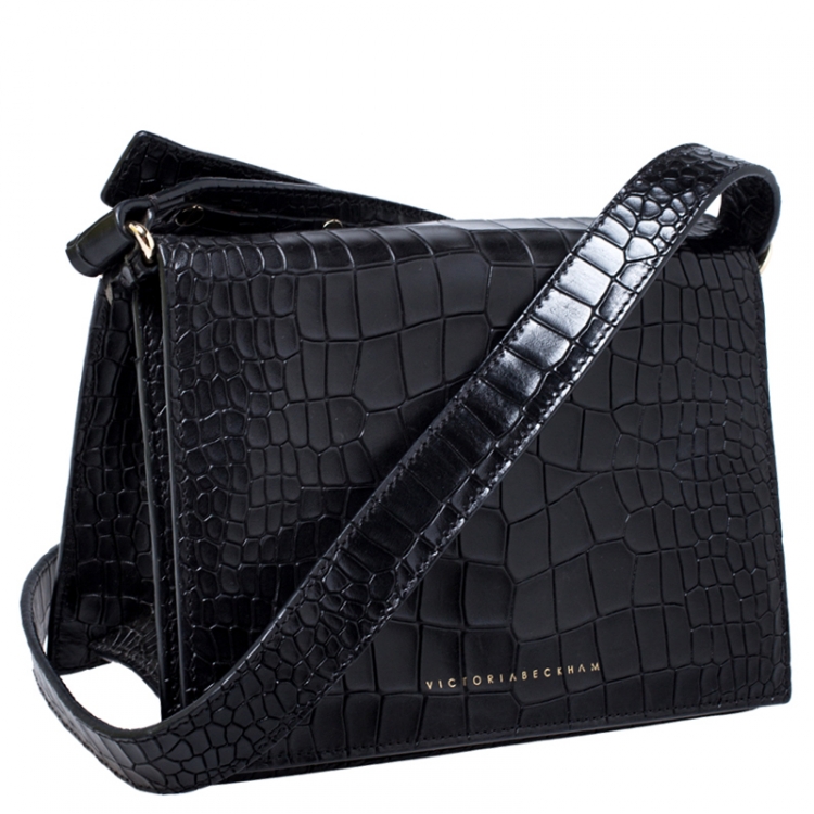 Pre Owned Victoria Beckham Black Croc Embossed Leather Mini Shoulder Bag 