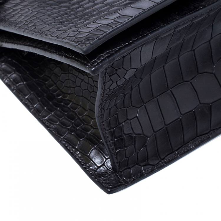 Pre Owned Victoria Beckham Black Croc Embossed Leather Mini Shoulder Bag 