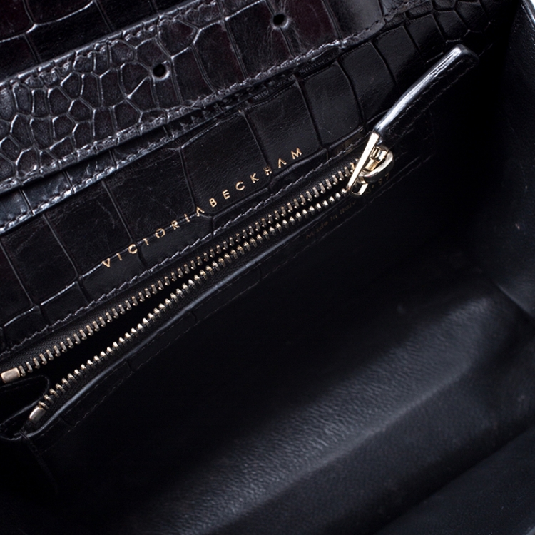 Pre Owned Victoria Beckham Black Croc Embossed Leather Mini Shoulder Bag 