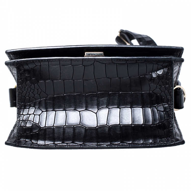 Pre Owned Victoria Beckham Black Croc Embossed Leather Mini Shoulder Bag 