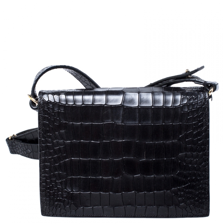Pre Owned Victoria Beckham Black Croc Embossed Leather Mini Shoulder Bag 