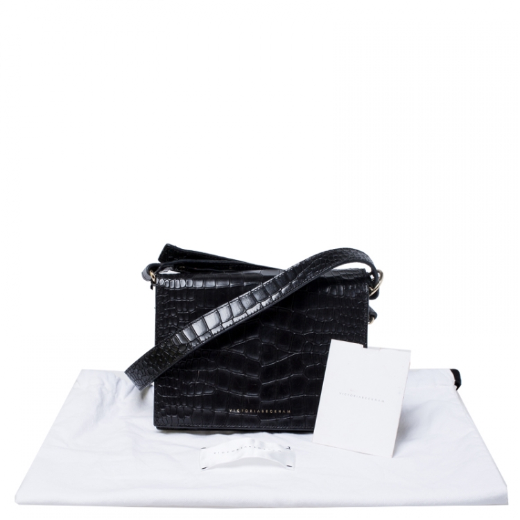 Pre Owned Victoria Beckham Black Croc Embossed Leather Mini Shoulder Bag 