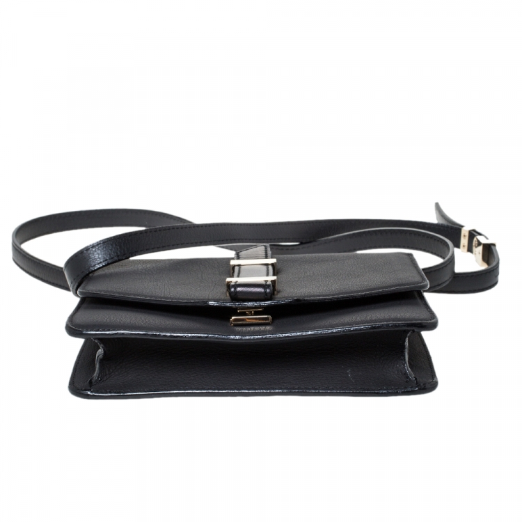 Pre Owned Victoria Beckham Black Leather Buckle Flap Crossbody Bag