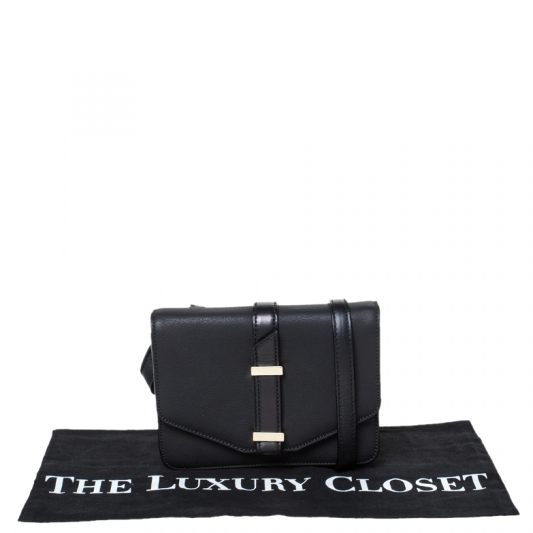 Pre Owned Victoria Beckham Black Leather Buckle Flap Crossbody Bag
