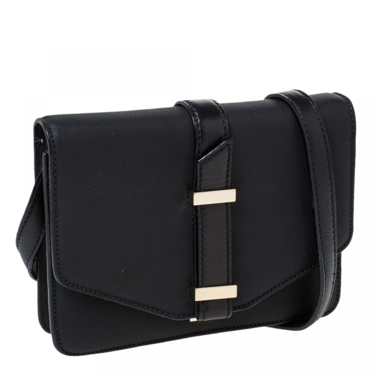 Pre Owned Victoria Beckham Black Leather Buckle Flap Crossbody Bag