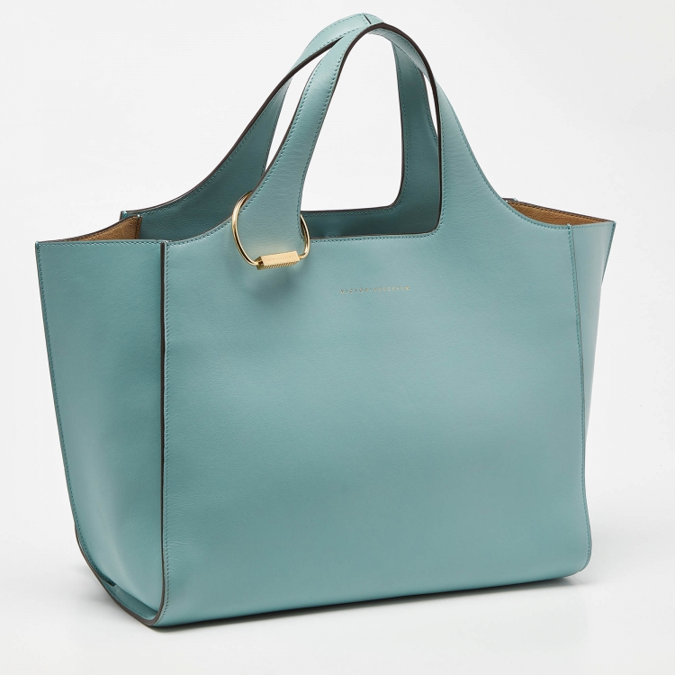 Pre Owned Victoria Beckham Green Leather Medium Newspaper Tote 