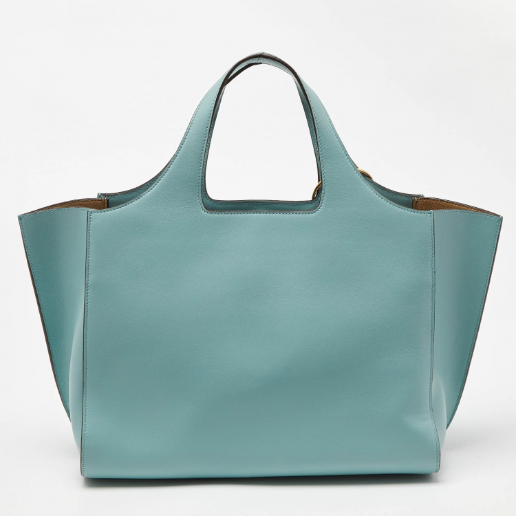 Pre Owned Victoria Beckham Green Leather Medium Newspaper Tote 