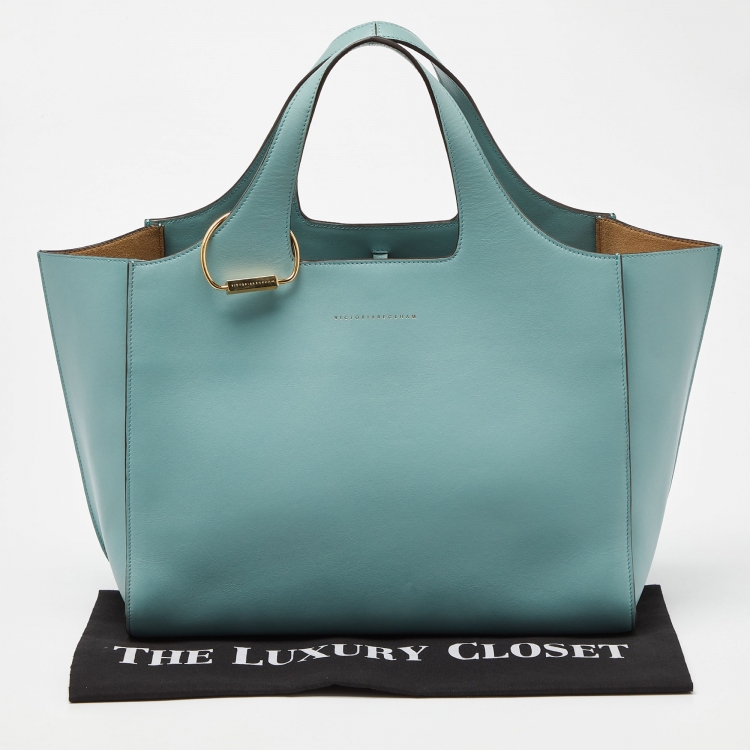 Pre Owned Victoria Beckham Green Leather Medium Newspaper Tote 