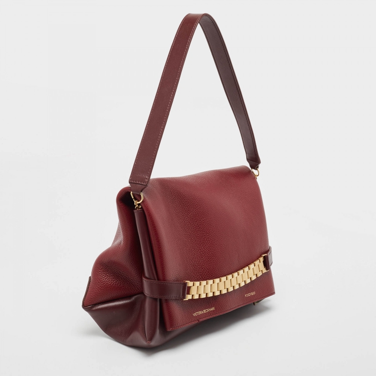Pre Owned Victoria Beckham Burgundy Leather Puffy Chain Flap Bag