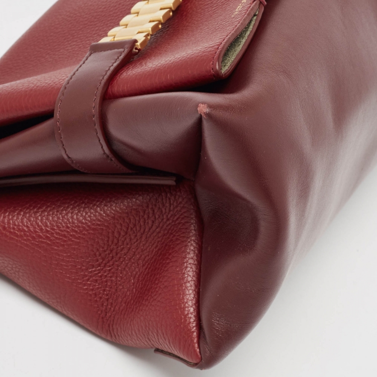 Pre Owned Victoria Beckham Burgundy Leather Puffy Chain Flap Bag