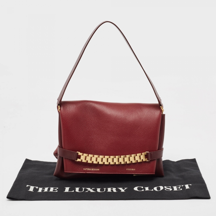 Pre Owned Victoria Beckham Burgundy Leather Puffy Chain Flap Bag