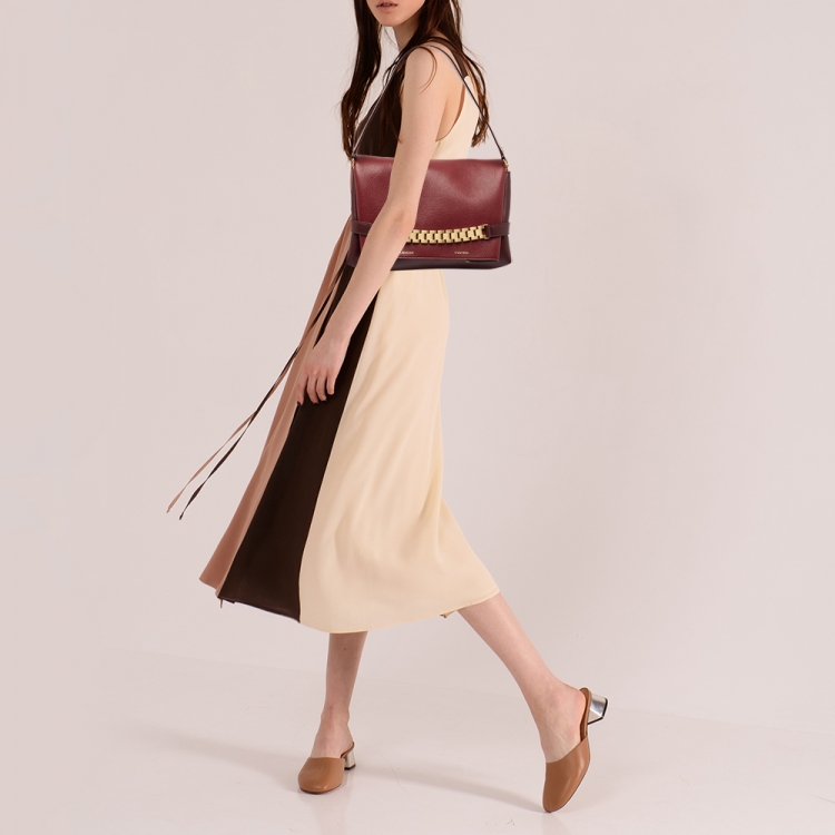 Pre Owned Victoria Beckham Burgundy Leather Puffy Chain Flap Bag