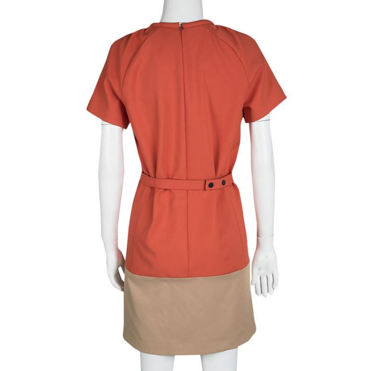Pre Owned Victoria Victoria Beckham Colorblock Belted Short Sleeve Dress M